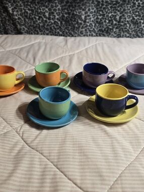 Vintage Gibson Color Cafe Espresso Cup And Saucer Set Of 6 Multicolor